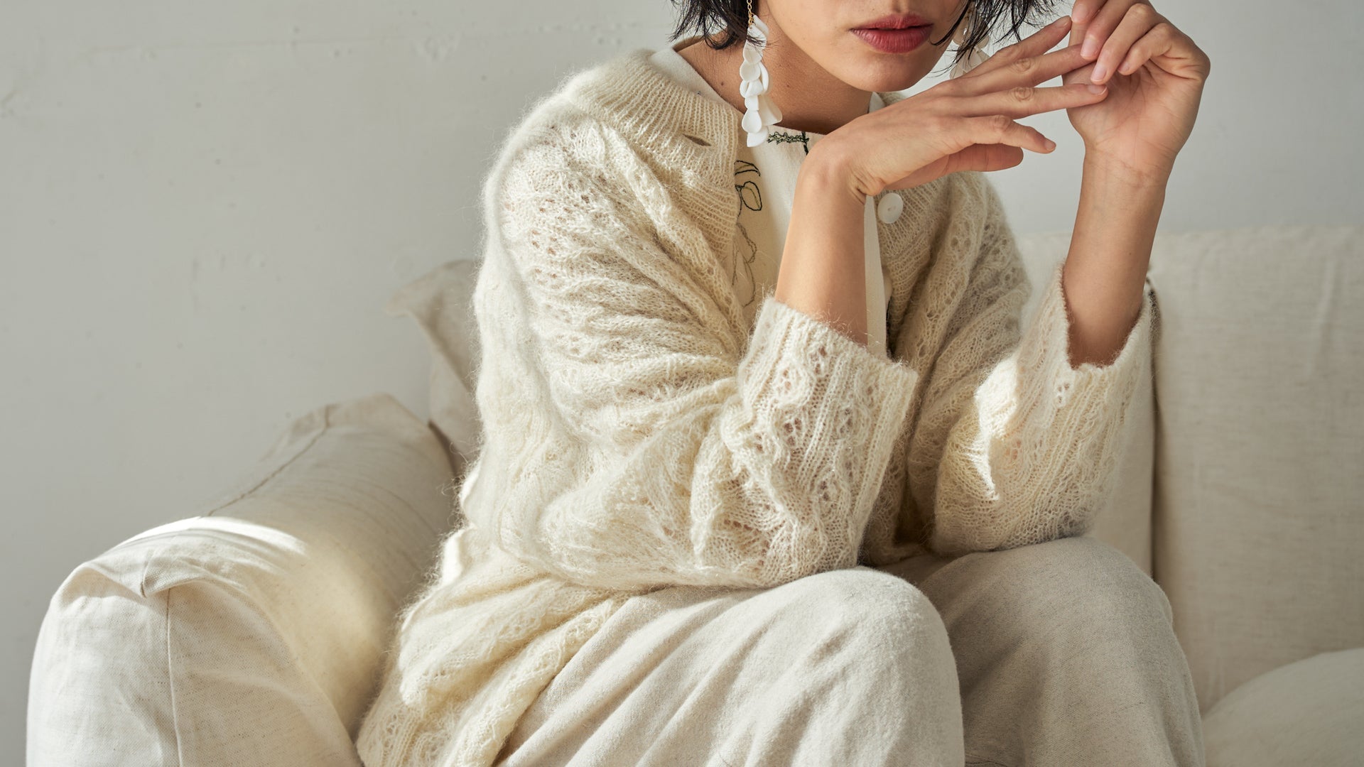 極美品 デザインワークス カノニコ ジャケット ヘリンボーン アルパカ モヘア 素材紹介】化学繊維を使わずに仕上げたこだわりのアルパカモヘヤ糸