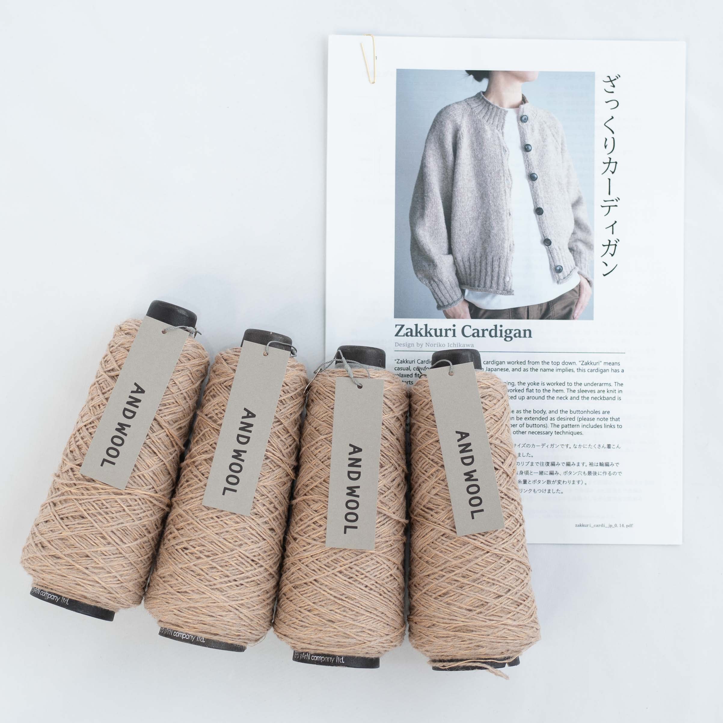 【NORIKO ICHIKAWA】Zakkuri Cardigan ざっくりカーディガン ANDWOOL NO.33ジャパンウールリネン糸セット