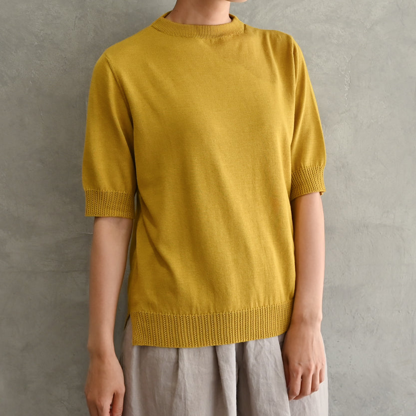 〈高品質シルク&スーピマ超長綿〉〈洗えるニット〉半袖ボトルネックプルオーバー (muf911) (mub914-ORG)