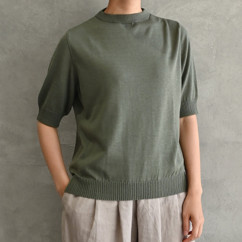 〈高品質シルク&スーピマ超長綿〉〈洗えるニット〉半袖ボトルネックプルオーバー (muf911) (mub914-ORG)