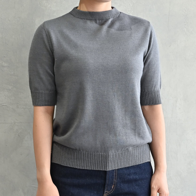 〈高品質シルク&スーピマ超長綿〉〈洗えるニット〉半袖ボトルネックプルオーバー (muf911) (mub914-ORG)