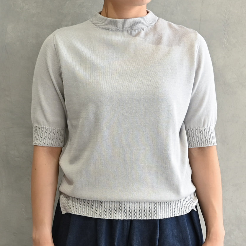 〈高品質シルク&スーピマ超長綿〉〈洗えるニット〉半袖ボトルネックプルオーバー (muf911) (mub914-ORG)