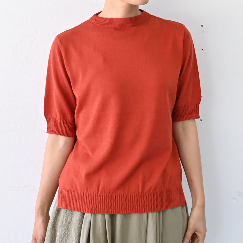 〈高品質シルク&スーピマ超長綿〉〈洗えるニット〉半袖ボトルネックプルオーバー (muf911) (mub914-ORG)