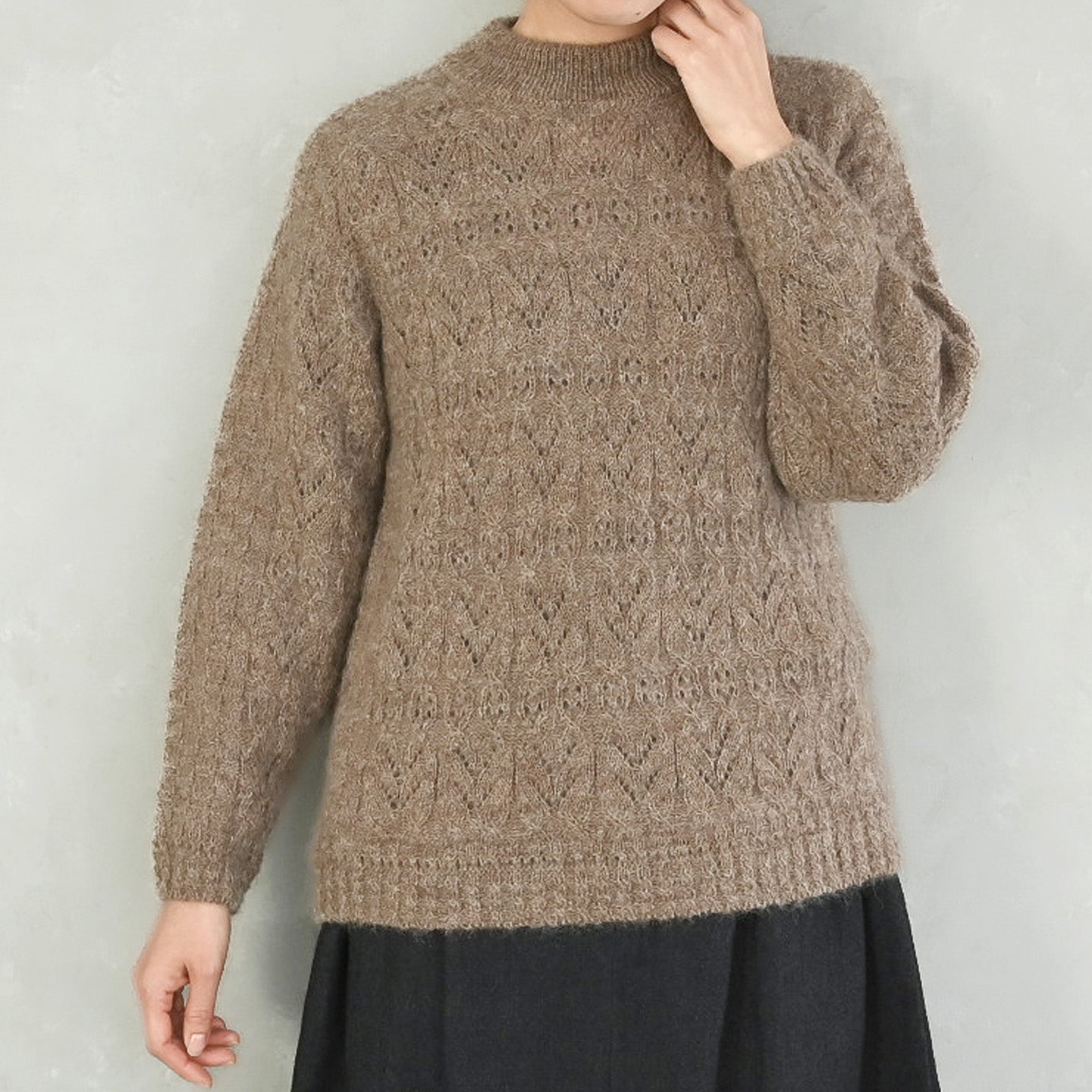 〈キッドモヘヤ×ウール×アルパカ〉模様編みプルオーバー (mue910)