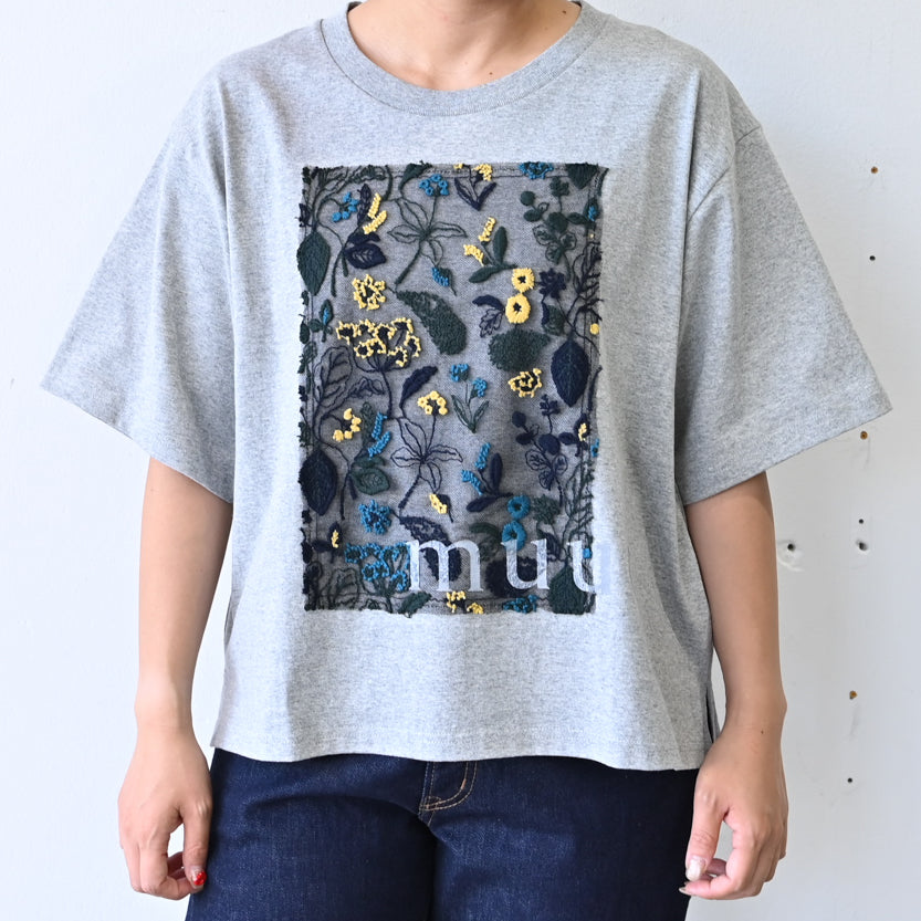 〈空気紡績糸ドライタッチコットン〉筆記帳刺繍オーバーサイズTシャツ (muf714)