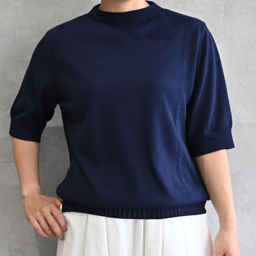 〈高品質シルク&スーピマ超長綿〉〈洗えるニット〉半袖ボトルネックプルオーバー (muf911) (mub914-ORG)