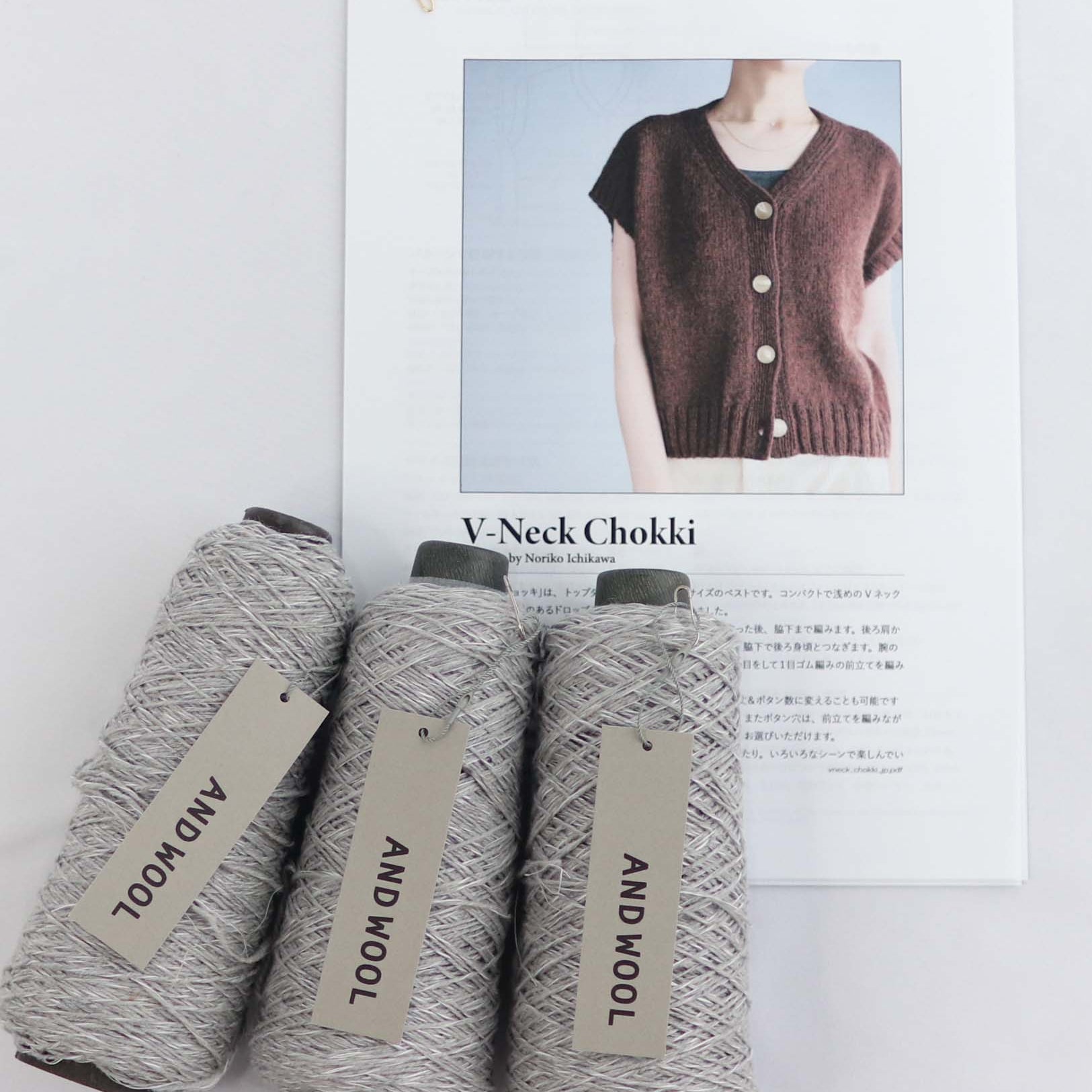 【NORIKO ICHIKAWA】V Neck Chokki Vネックチョッキ ANDWOOL 【NO.33】ジャパンウールリネン糸セット