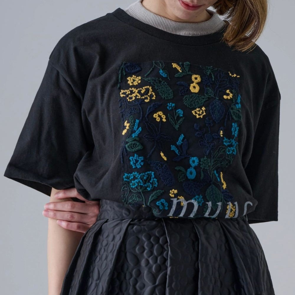 〈空気紡績糸ドライタッチコットン〉筆記帳刺繍オーバーサイズTシャツ (muf714)