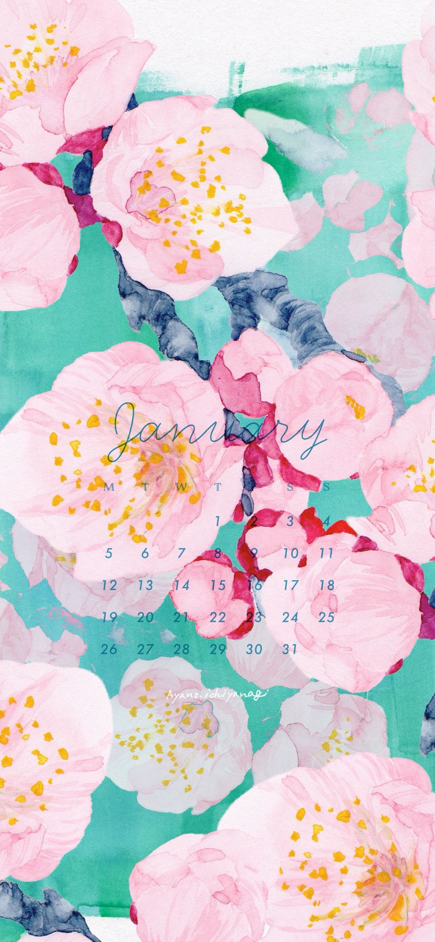 [ 2026年1月/スマホ壁紙：梅の花 ] 絵描き：一柳綾乃さん から届きました。