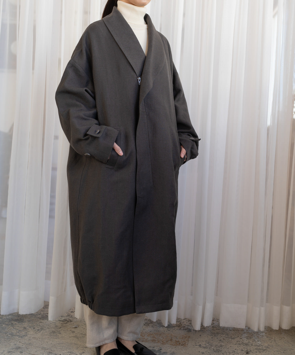 リネンウールショールカラーコート (mum509) – WOOL STUDIO