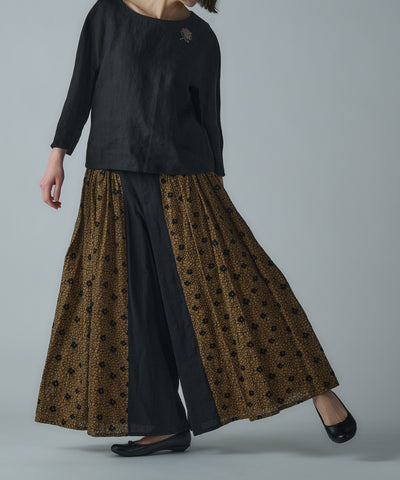 ハイドランジア刺繍の切り替えパンツ (mul319)