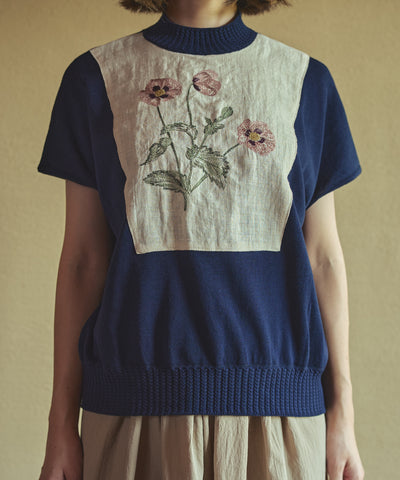 ポピー刺繍フレンチスリーブプルオーバー (mun910)