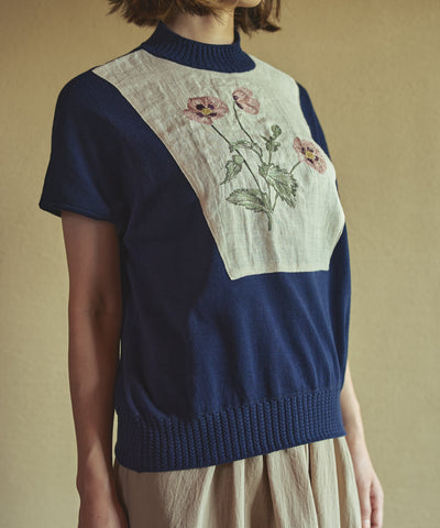 ポピー刺繍フレンチスリーブプルオーバー (mun910)