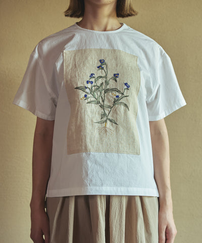 ツユクサ刺繍半袖布帛プルオーバー (mun905)