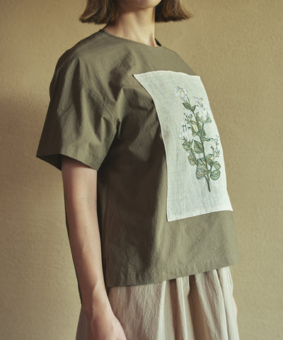 ジャスミン刺繍半袖布帛プルオーバー (mun906)