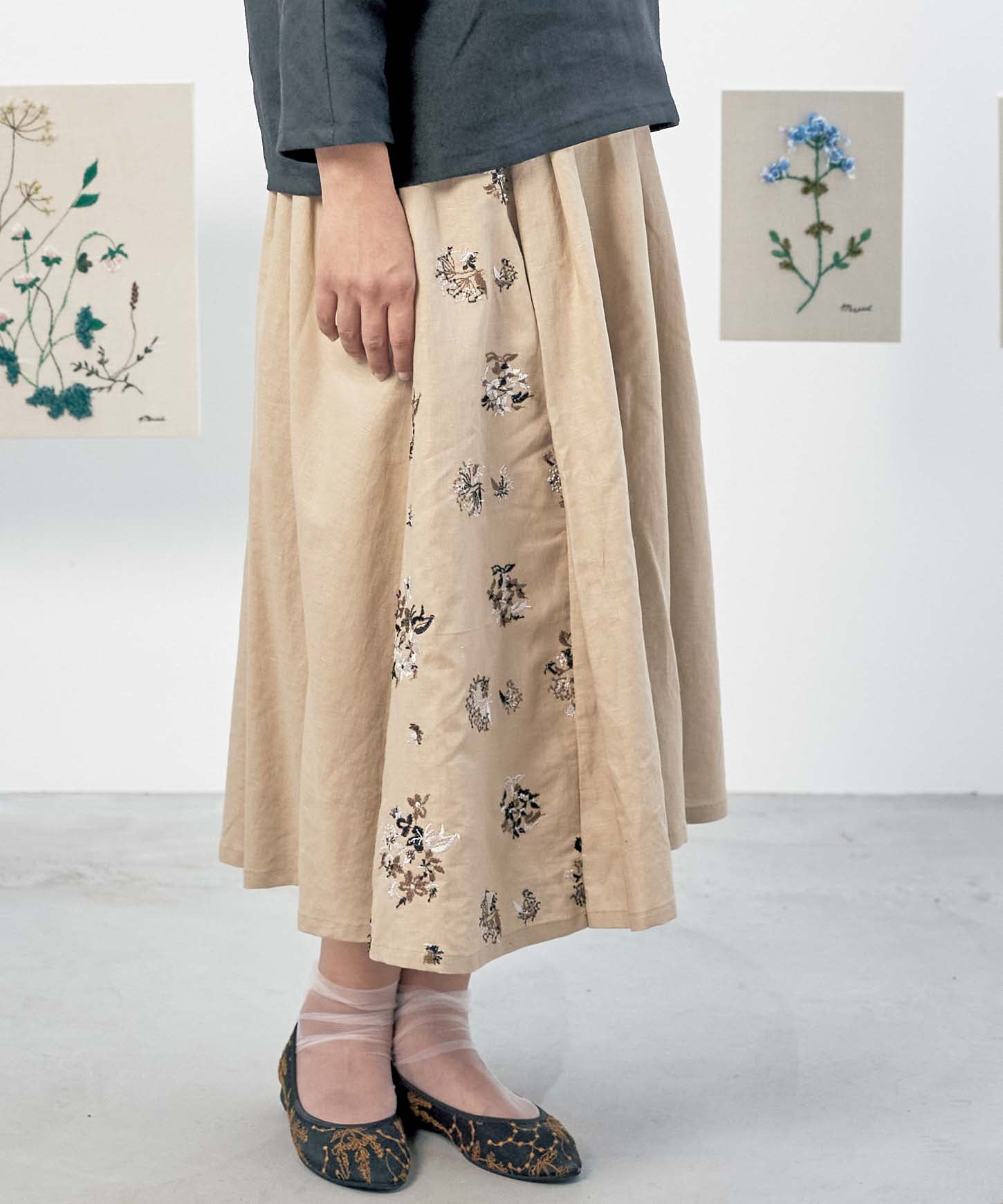 野小花刺繍スカート (muh205)