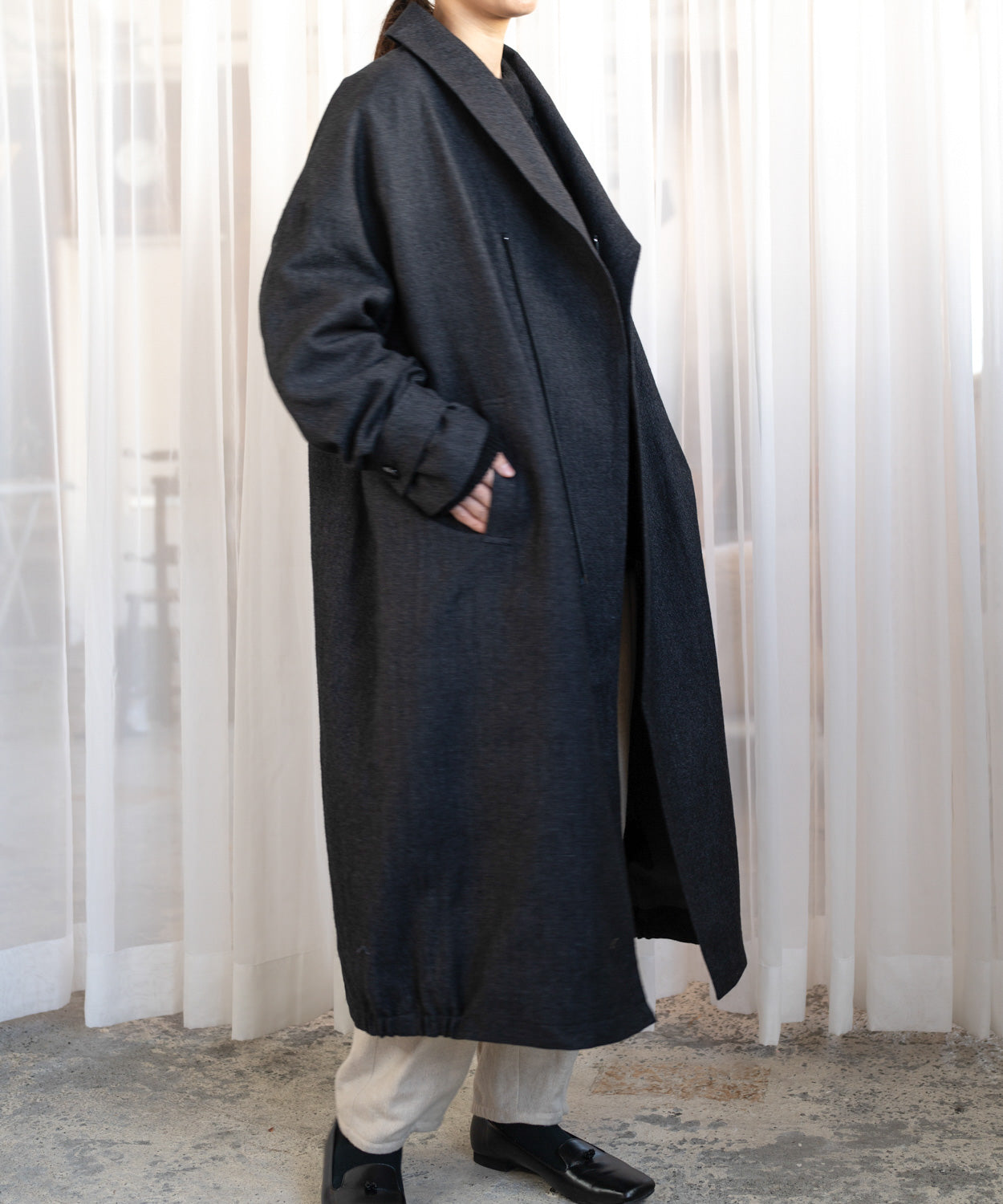 リネンウールショールカラーコート (mum509) – WOOL STUDIO