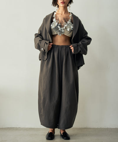 リネンウール裾タックパンツ (mug310 ブラウン/ブラック)