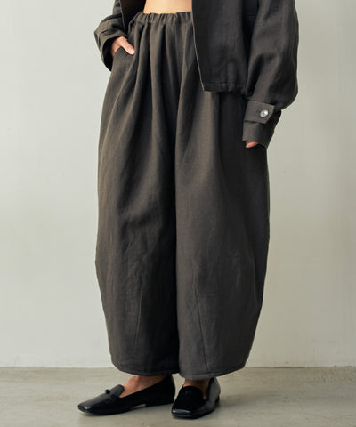 リネンウール裾タックパンツ (mug310 ブラウン/ブラック)