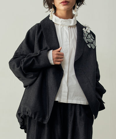 リネンウールショールカラージャケット (mum508)