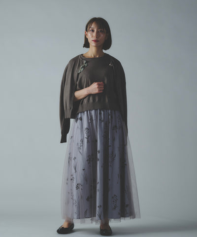 花モチーフ付きコットンニットカーディガン (mul411)