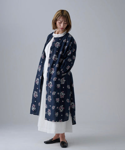 〈遠州織物 コットン×リネン〉野小花刺繍 羽織り＆ワンピースドレス (muh602)