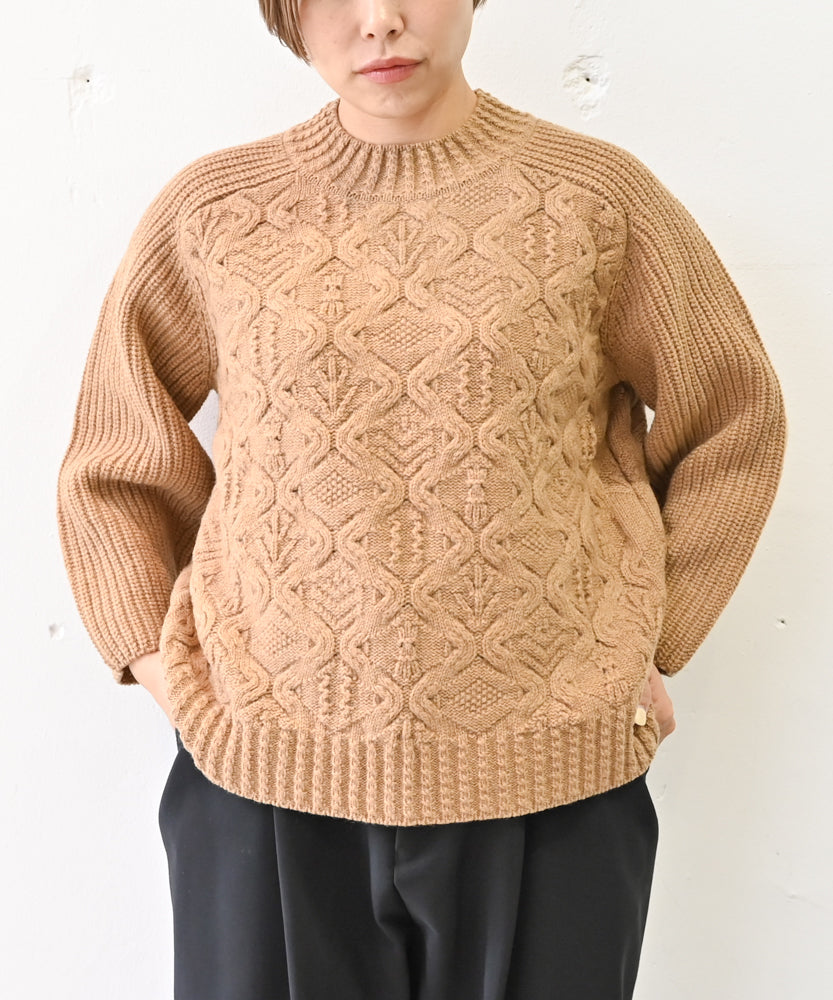 【本物新品保証】 ウールカシミヤ〉〈5種類の模様編み〉パッチワーク柄ケーブル トップス