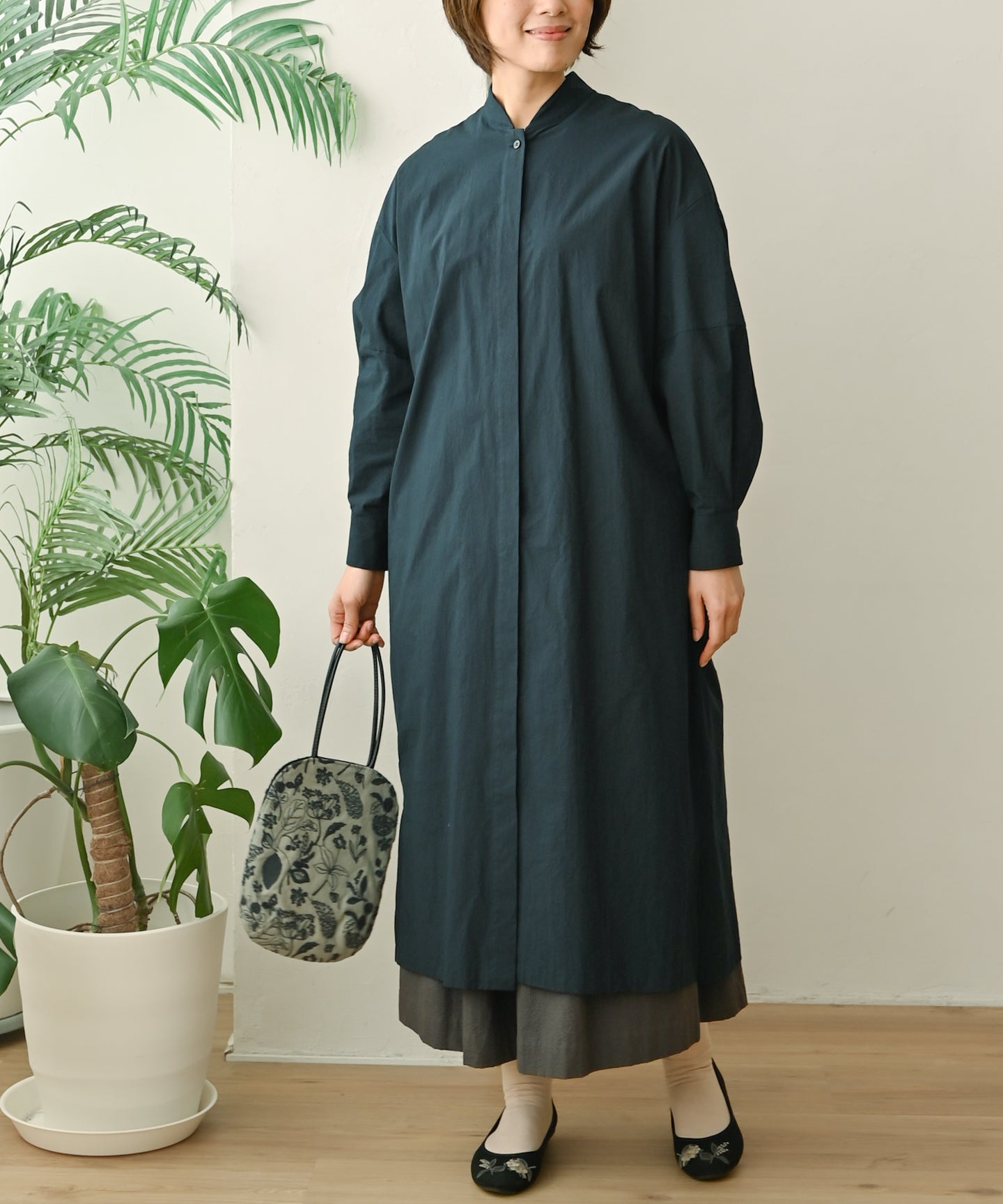 遠州織物〉スタンドカラー 羽織り＆シャツワンピース (muf614