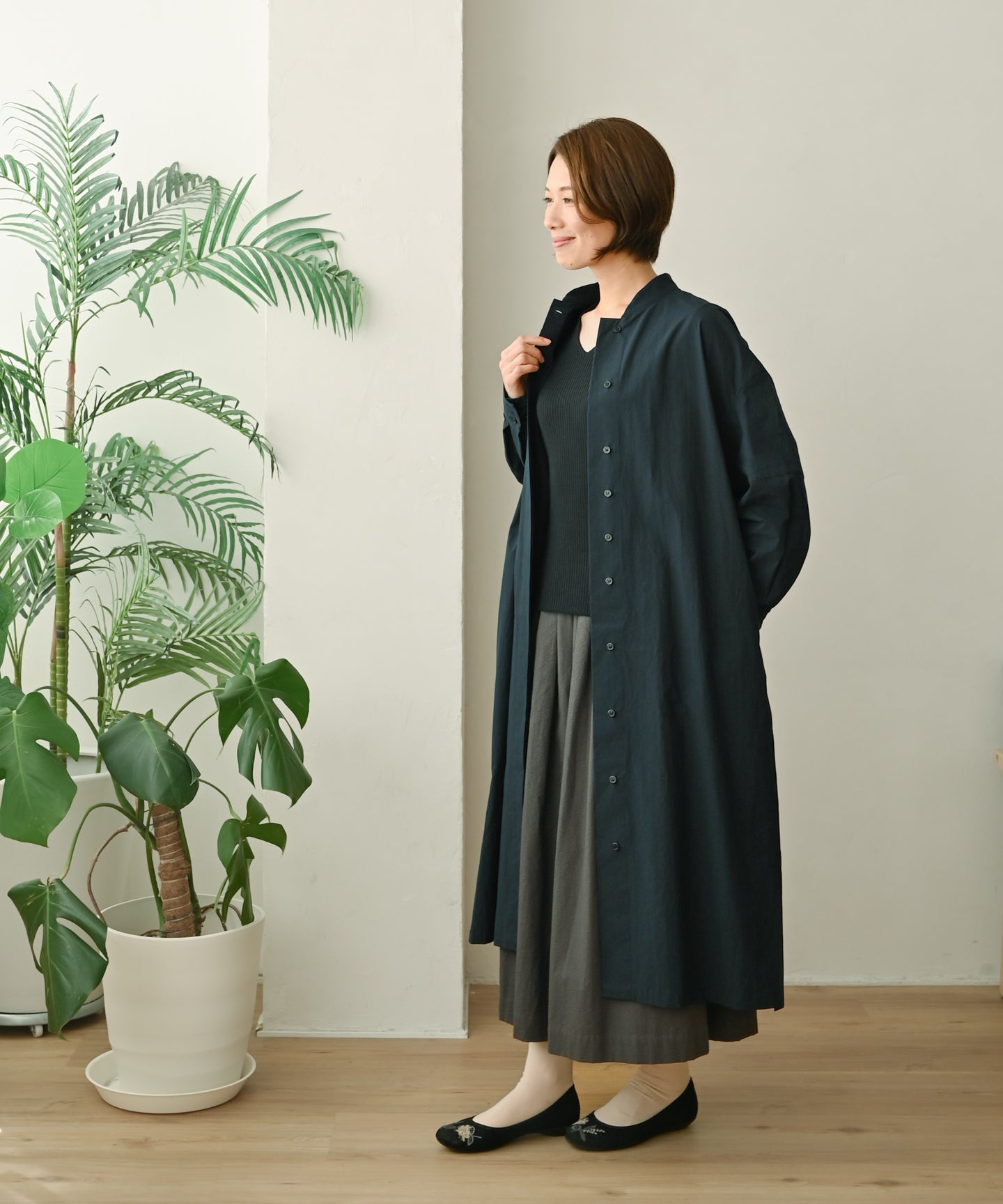 遠州織物〉スタンドカラー 羽織り＆シャツワンピース (muf614) – WOOL