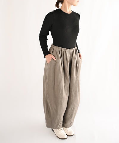 リネンウール裾タックパンツ (mug310 グレー/ベージュ)