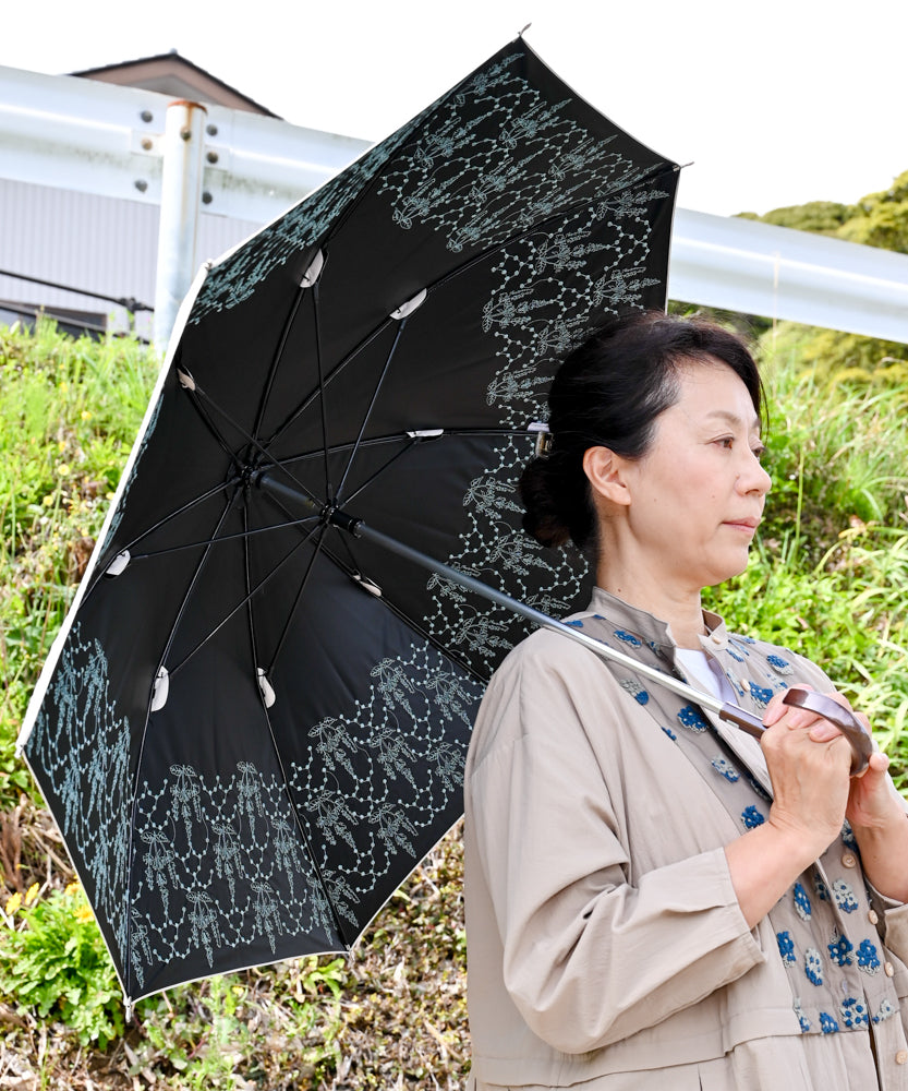 UVカット率99%以上・一級遮光生地・晴雨兼用〉イラカ刺繍の日傘