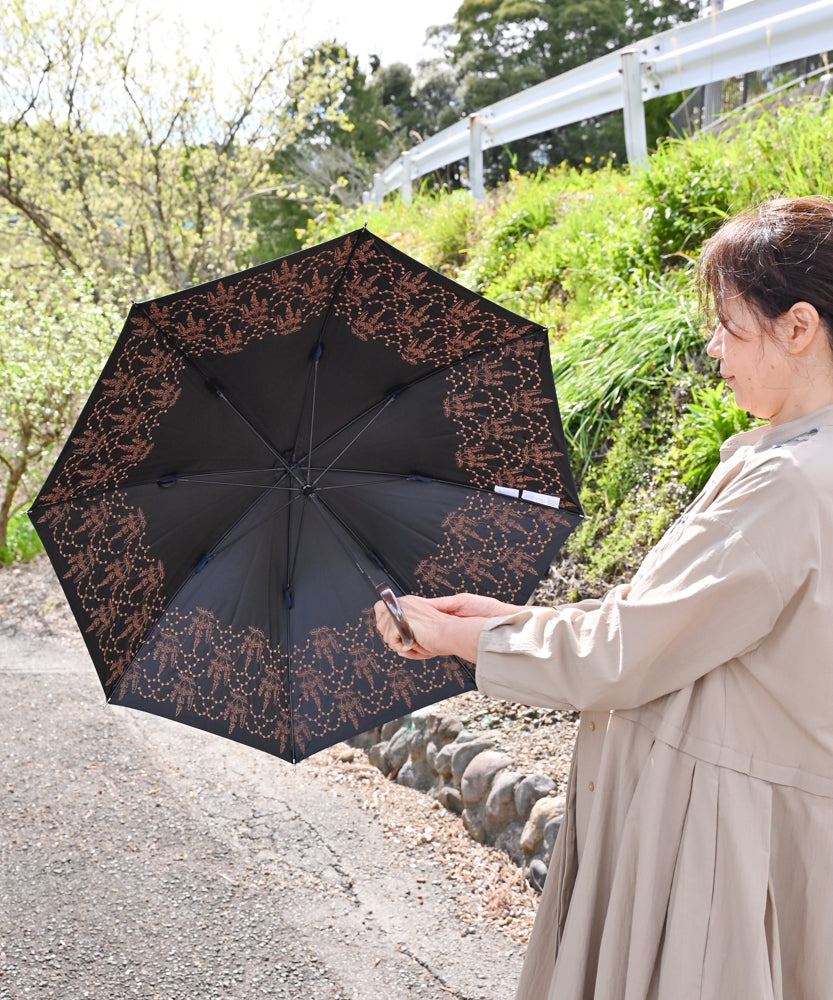 UVカット率99%以上・一級遮光生地・晴雨兼用〉イラカ刺繍の日傘