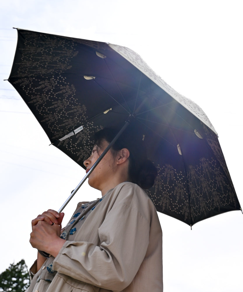 UVカット率99%以上・一級遮光生地・晴雨兼用〉イラカ刺繍の日傘