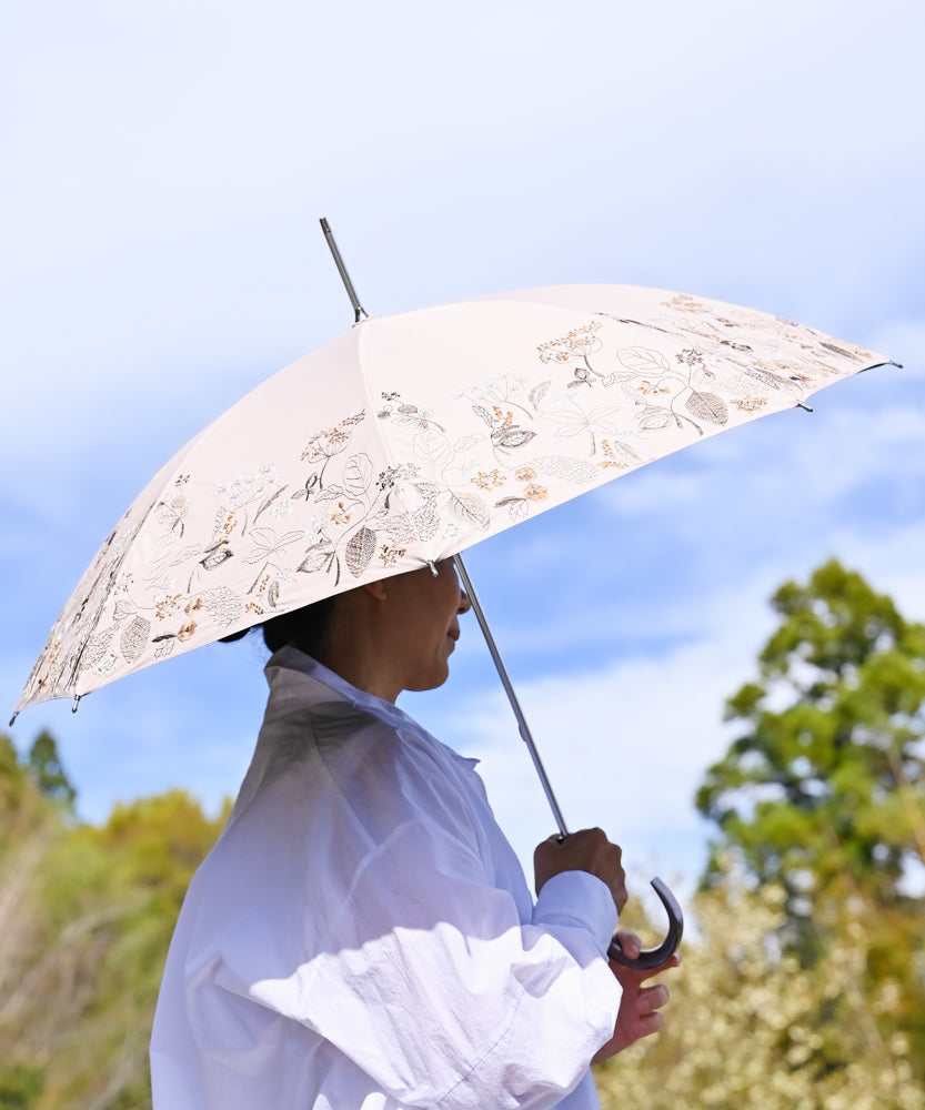 UVカット率99%以上・一級遮光生地・晴雨兼用〉窓辺の花刺繍の日傘 （長 