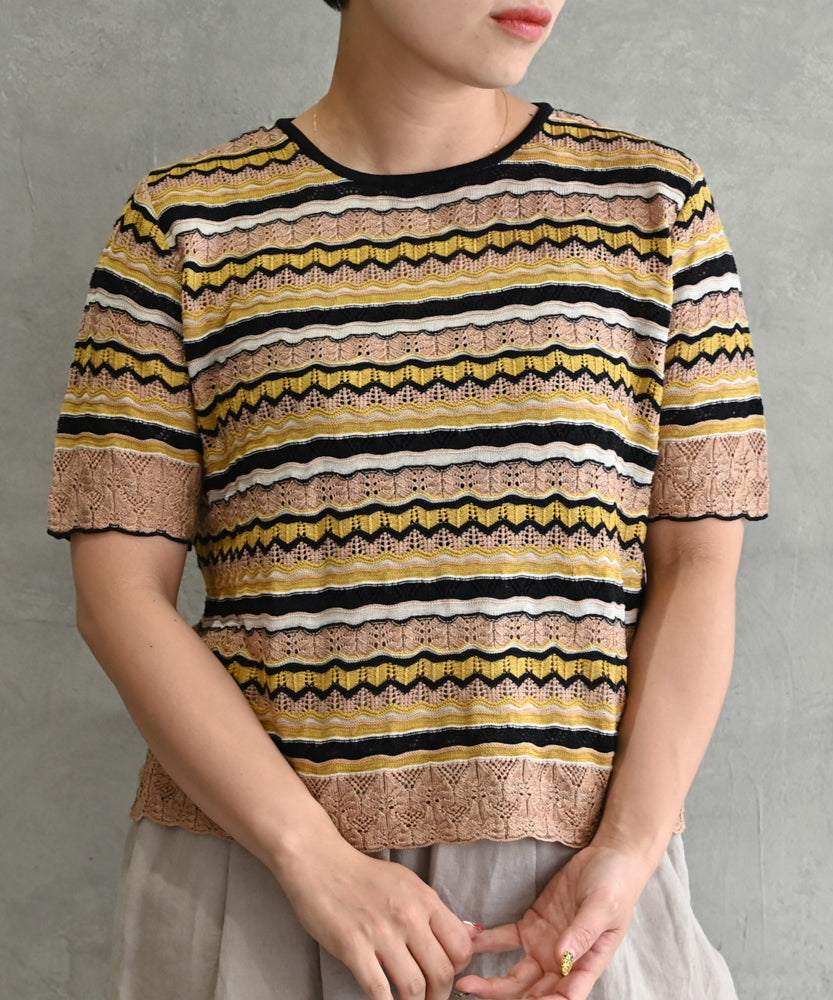 シルク混】ヒューゴボス ドライバーズニット ケーブル編み 切替