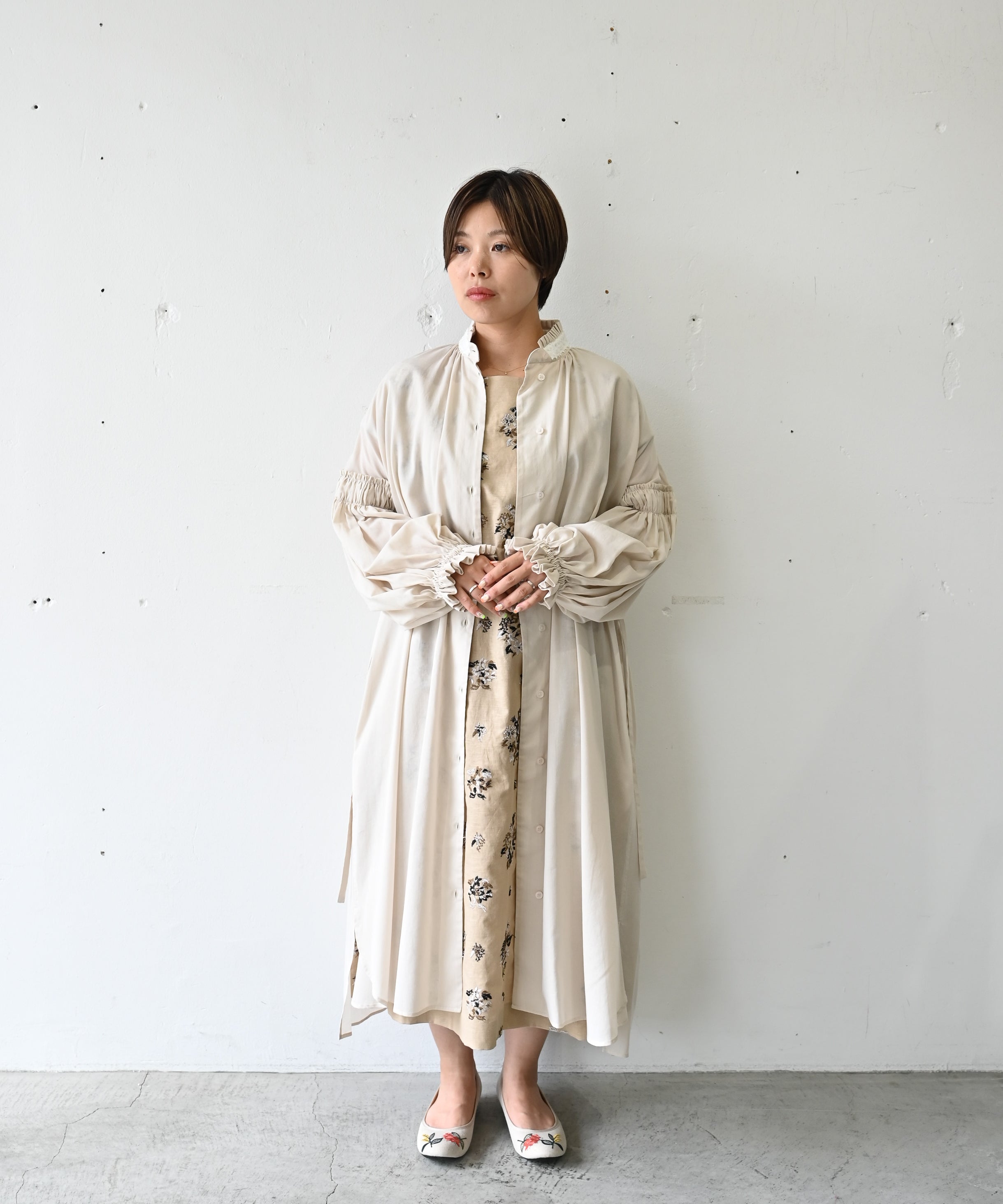 送料無料）ラスト1 最終SALE ギマ擬麻コットン 小花フリル
