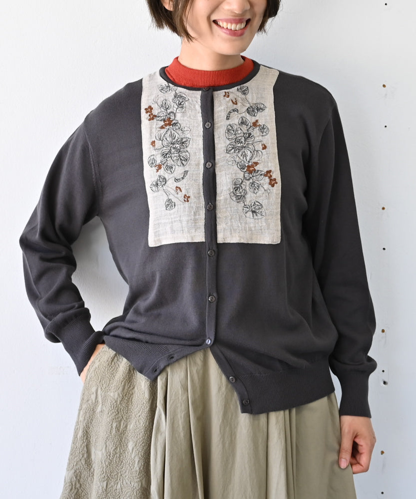 細番手の高級綿糸コットンコーマ糸〉スミレ押し花刺繍の