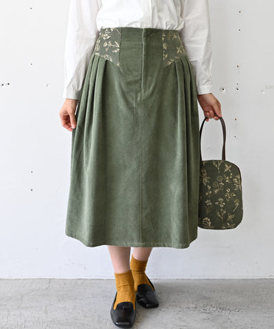 〈遠州織物 コットンコーデュロイ〉花刺繍スカート（セットアップ可能） (mug203)