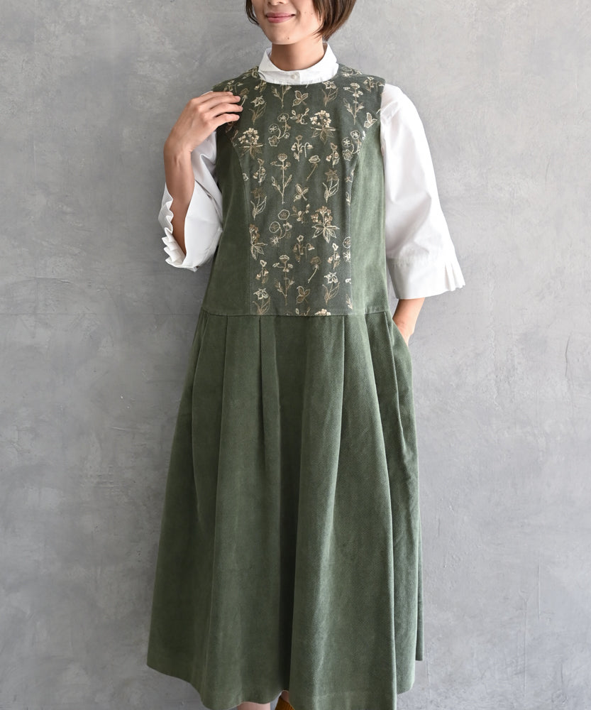 soe 花柄刺繍　コーデュロイブルゾン スカラー ScoLar 花ネコ刺繍 コーデュロイ配色ブルゾン （ピンク