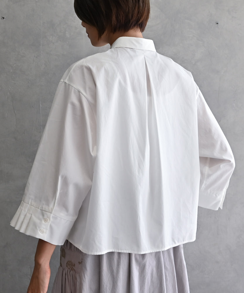 遠州織物〉〈ブロード生地〉フロントタック プリーツ八分袖ブラウス