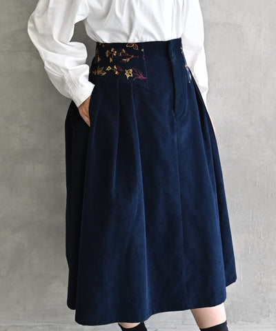 〈遠州織物 コットンコーデュロイ〉花刺繍スカート（セットアップ可能） (mug203)