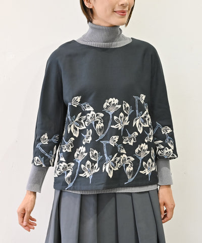 〈遠州織物〉モクレン刺繍 ノーカラー プルオーバー（セットアップ可能） (mud904)