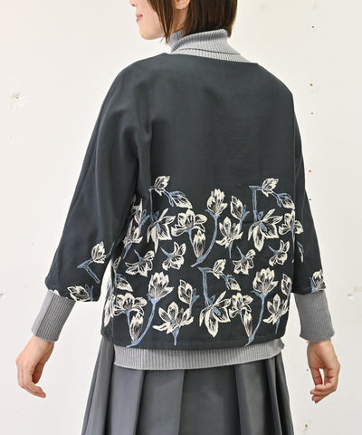 〈遠州織物〉モクレン刺繍 ノーカラー プルオーバー（セットアップ可能） (mud904)