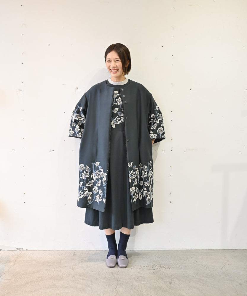 ばぼりん★セミオーダー/留袖ワンピース　N作 遠州織物〉モクレン刺繍 ノースリーブ ウエスト切り替えワンピース