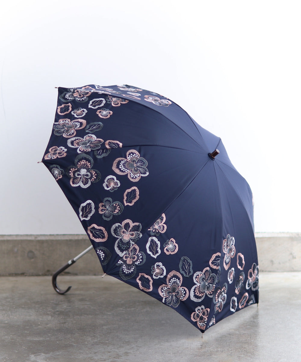 【ビオラ刺繍】晴雨兼用日傘 長傘タイプ(ELS50)