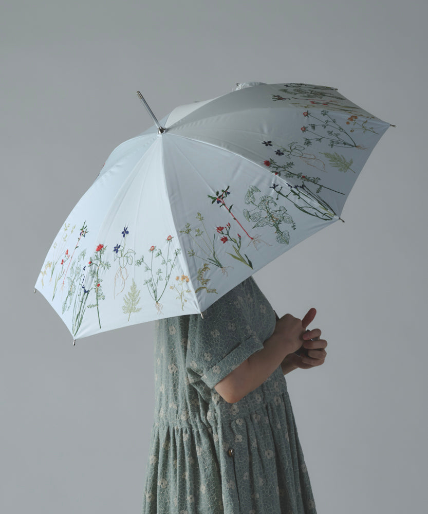 〈UVカット率99%以上・一級遮光生地・晴雨兼用〉ボタニカル刺繍の日傘 （長傘タイプ）(ELS57)