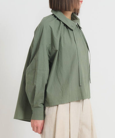 【新色入荷】〈多彩な着方が叶う〉〈衿立て＆衿折り〉〈遠州織物〉リボン紐付き多様衿 羽織り＆シャツ (mug109)