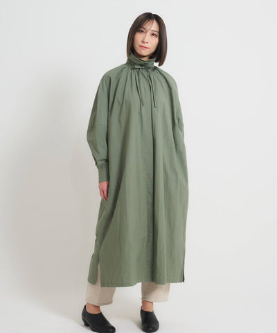 〈多彩な着方が叶う〉〈衿立て＆衿折り〉〈遠州織物〉リボン紐付き多様衿 シャツ ワンピース (mug605)